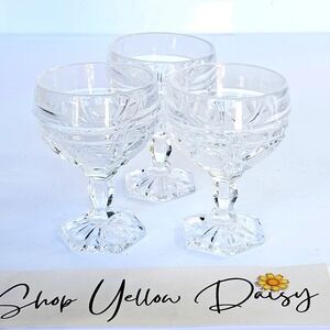 Vtg Christopher Stuart Crystal Set of 3 Shot Glasses Diamond Etched Hexagon M998